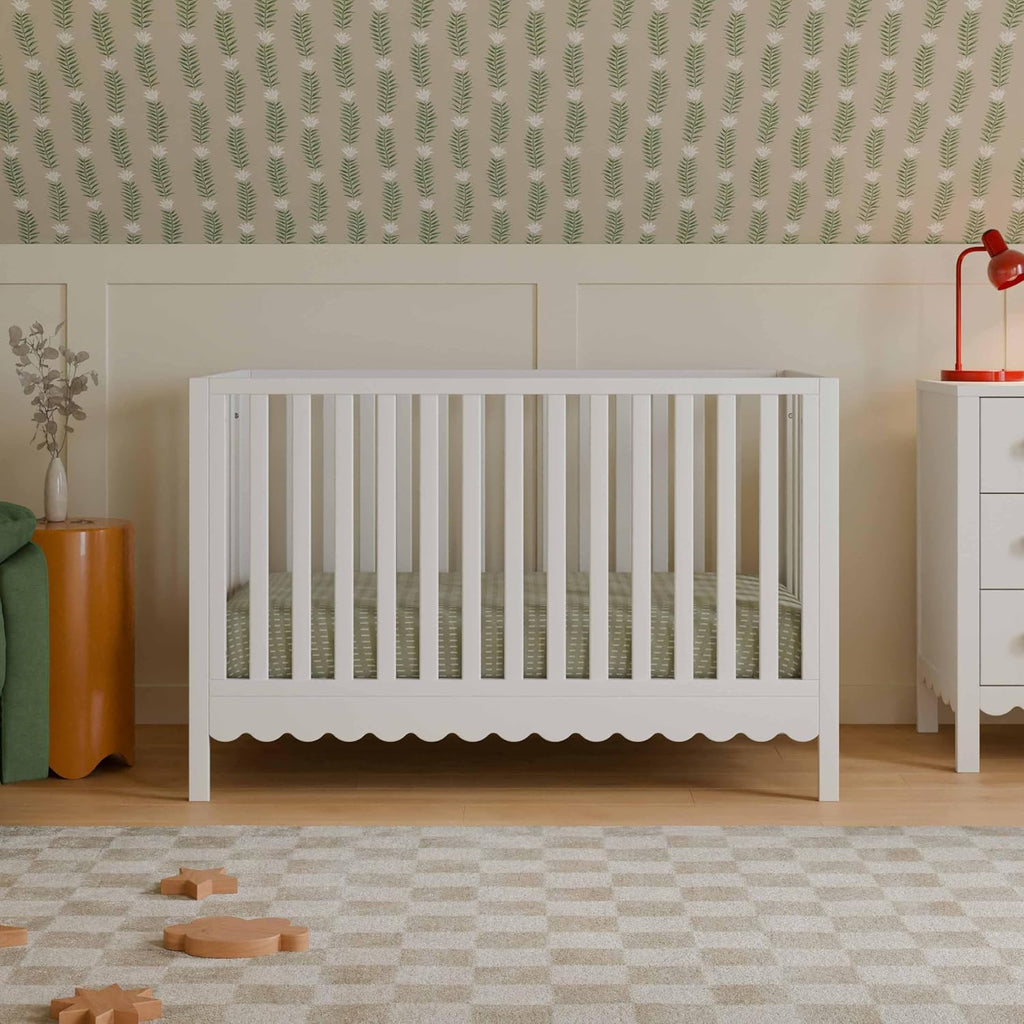 Sammy Scallop 4-in-1 Convertible Baby Crib, White | GREENGUARD Gold Certified, Converts to Toddler Bed & Daybed &