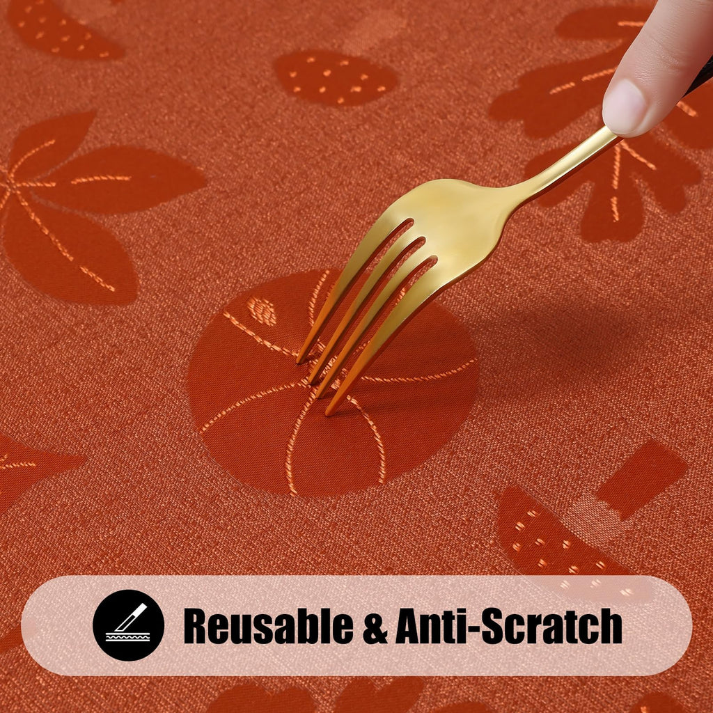 Thanksgiving Tablecloth Rectangle 52x70 Inch, Waterproof Autumn Pumpkin Mushroom Jacquard Table Cloth, Damask Fabric