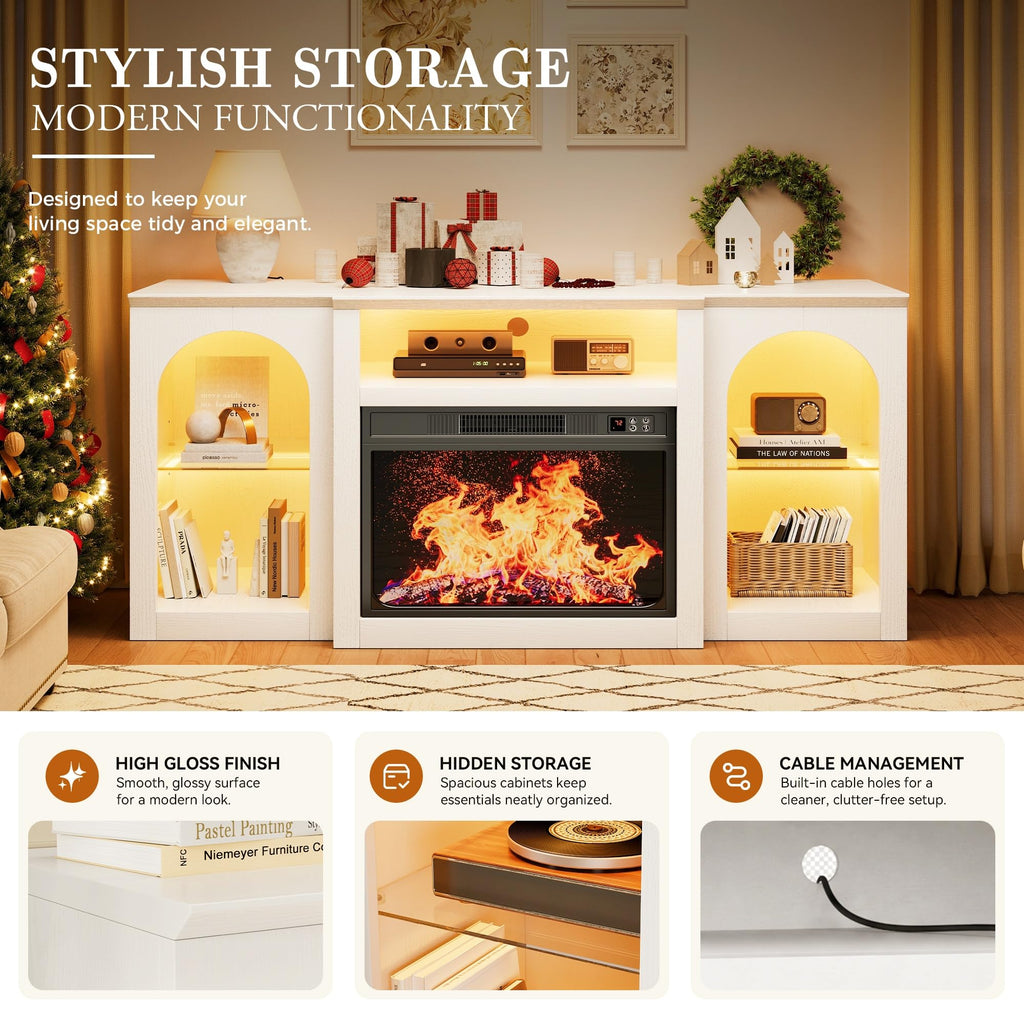 White Electric Fireplace TV Stand Entertainment Center with Fireplace for for TVs up to 65", Fire Place TV Stands