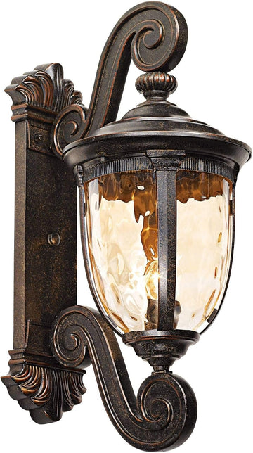 Bellagio 24" Bronze Dual Scroll Arm Outdoor Wall Light with Champagne Hammered Glass
