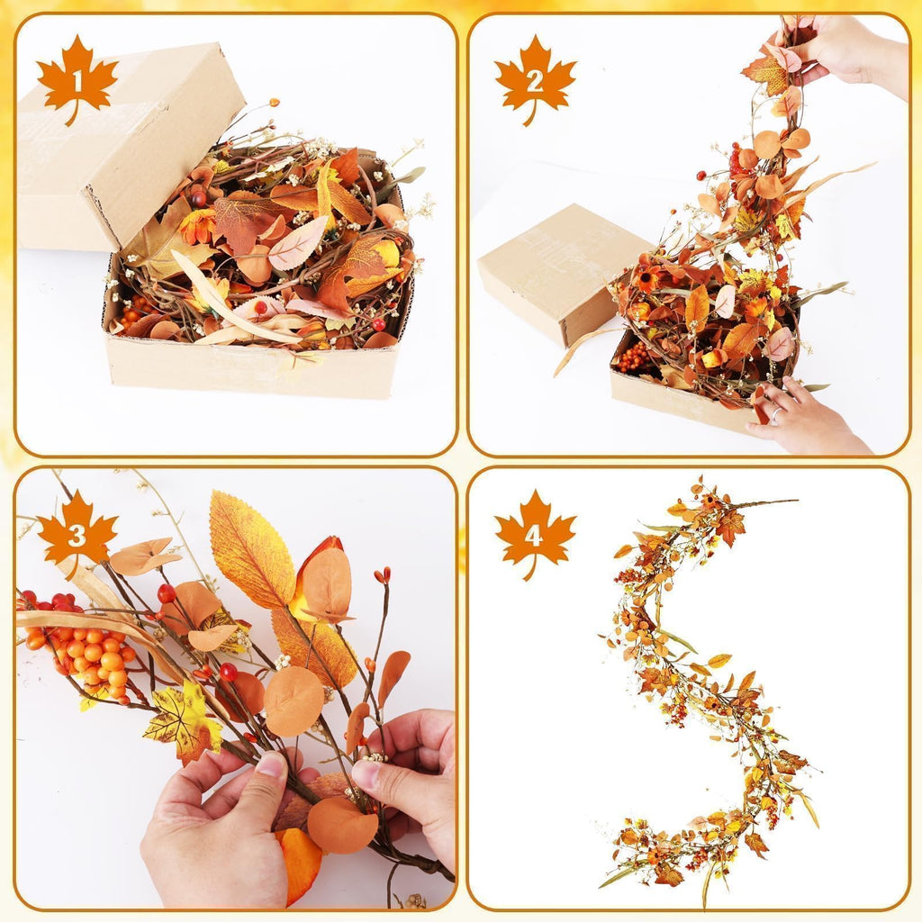 6.5ft Fall Garland for Decoration, Artificial Bittersweet Maple Leaf Hanging Vine for Outdoor, Fireplace Mantle