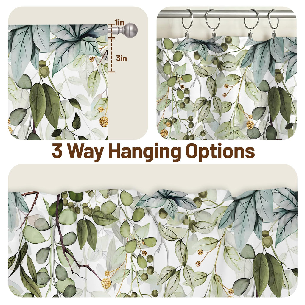 Sage Green Eucalyptus Leaves Swag Curtains 1 Panel, 56x36 in
