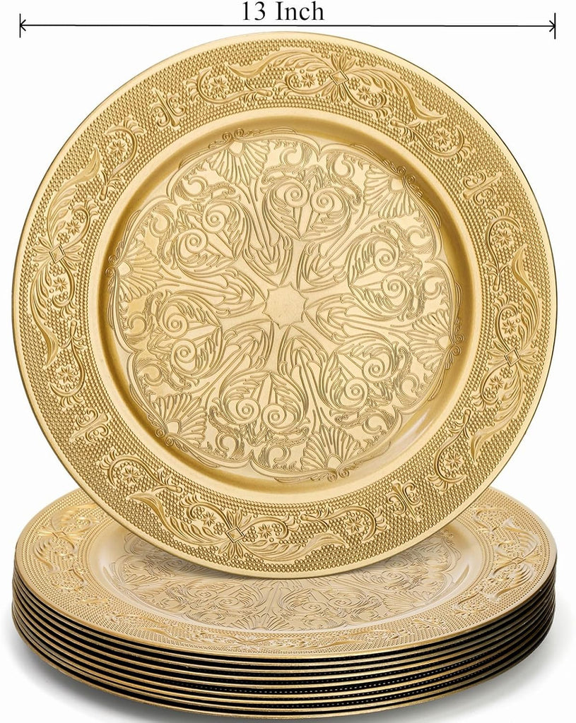 Gold Charger Plates, 13 Inch Gold Round Chargers for Dinner Plates, Decorative Dinner Chargers, Antique - Set of 12
