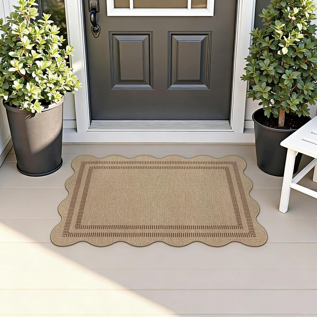 Easy Jute Outdoor Mats for Front Door, 2x3 Small Washable Kitchen Rugs, Farmhouse Brown Throw Rug Non Slip Indoor