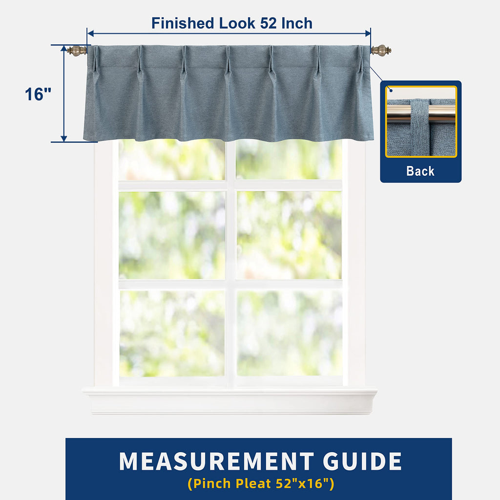 Pinch Pleat Valance Window Blackout Faux Linen Textured Solid Valance 16 Inch Farmhouse Linen Curtain Valance Window
