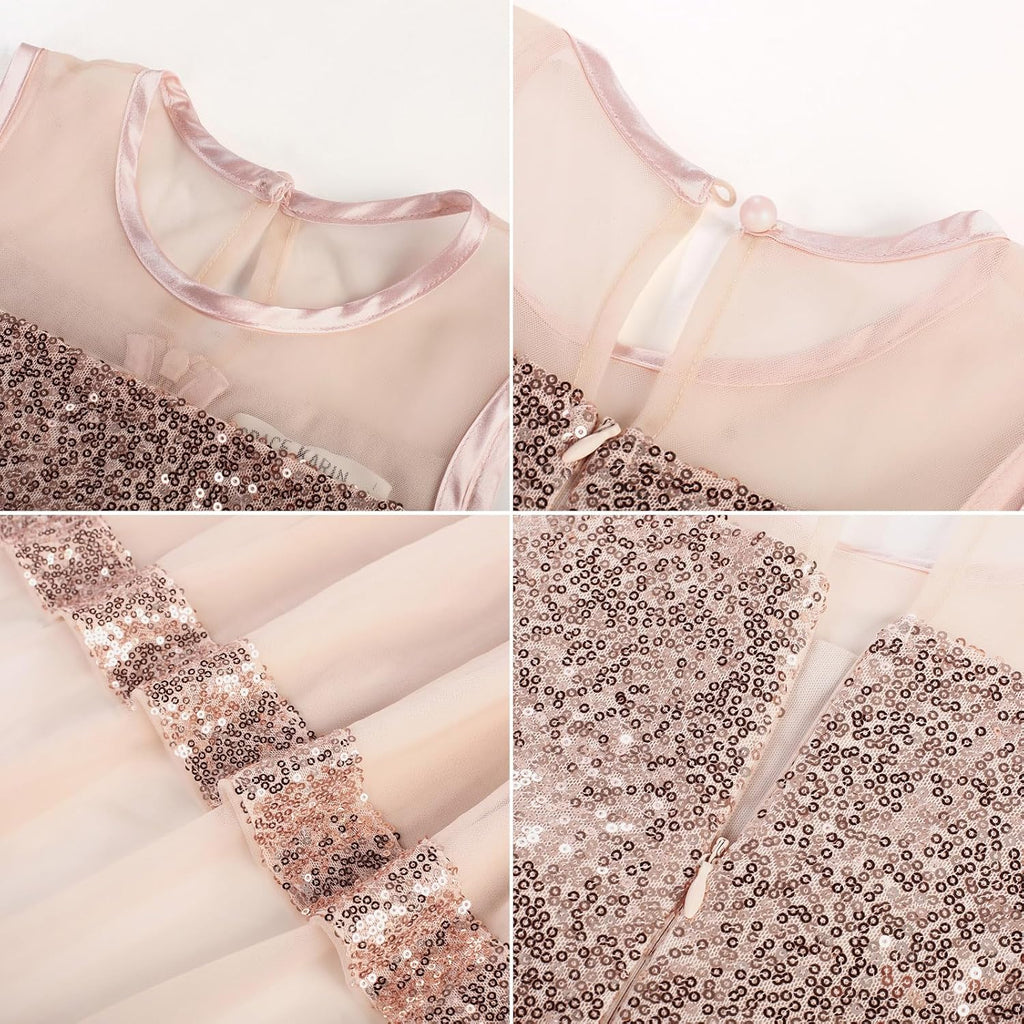 Girls Sequin Party Formal Dress Wedding Guest Sparkle Fancy Birthday Tulle High Low Prom Dresses