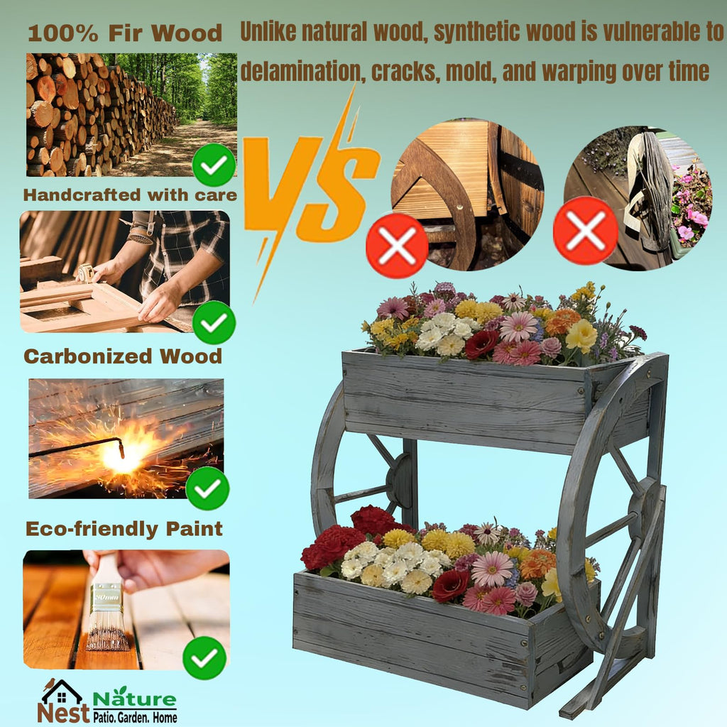 Wooden Wagon Planter Box|Rustic Planter Use On Indoor&Outdoor