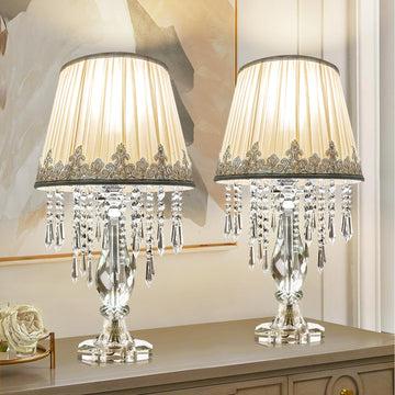 Crystal Table Lamp Set of 2, Dimmable Bedside Lamp Bedroom 22.8 High