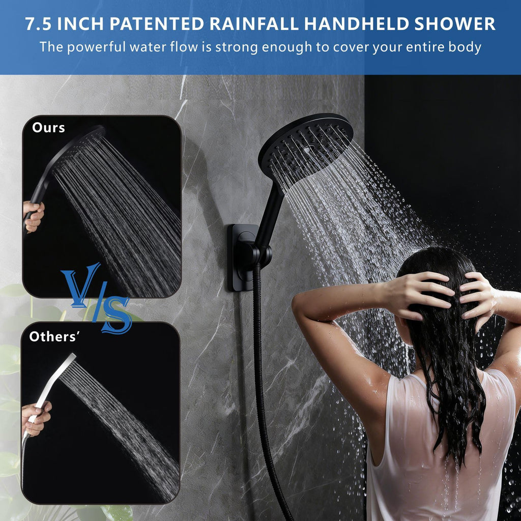 Dual Shower Head for Couples, 6" Fixed Rain Showerhead with 7.5" Large Handheld Shower Double Set, Renter-Friendly