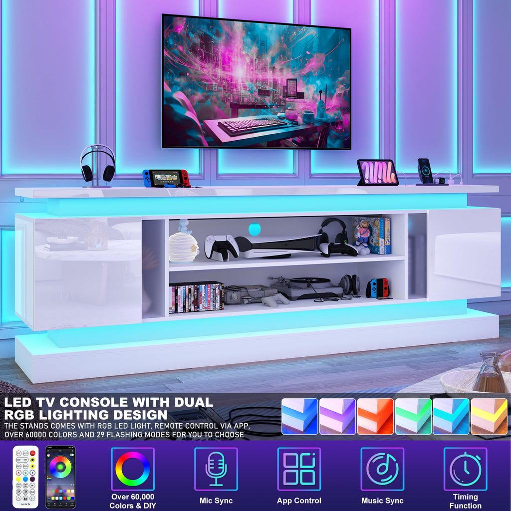 81IN LED TV Stands w/Power Outlet for 90/80/75 Inch TVs, High Glossy Modern Tall Entertainment Center TV Media Console