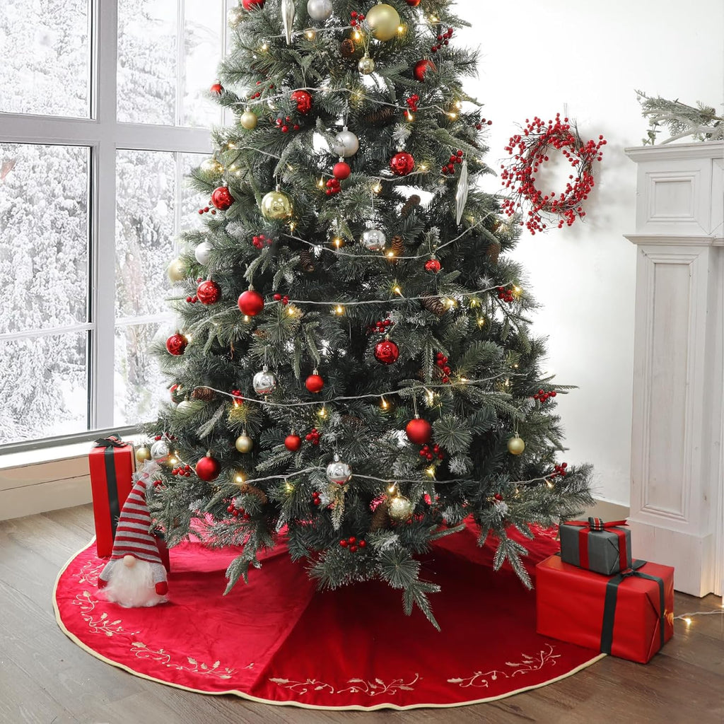 Christmas Tree Skirt, 60 Inch Red Christmas Tree, Large Rustic Velvet Fur Plush Tree Skirts, Xmas Tree Skirts