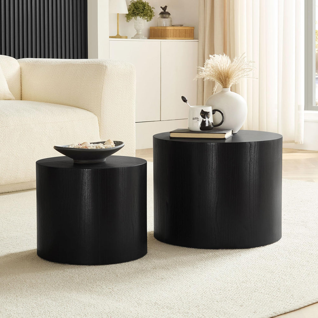 18.9" Black Nesting Coffee Set of 2, Modern Round Coffee Tables Circle Side for Small Space, Accent End Set, No