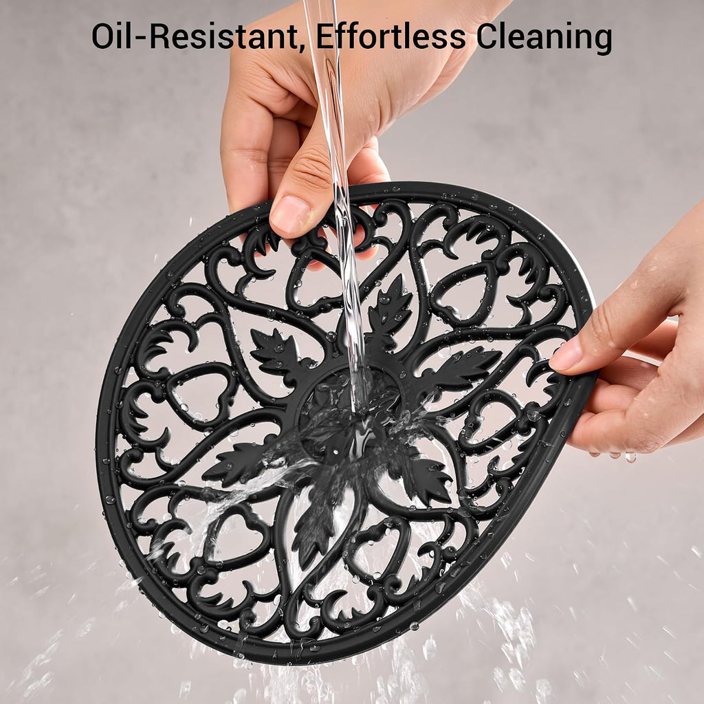 Set Silicone Trivet Mats for Hot Dishes Pots and Pans (Black) - Set of 6