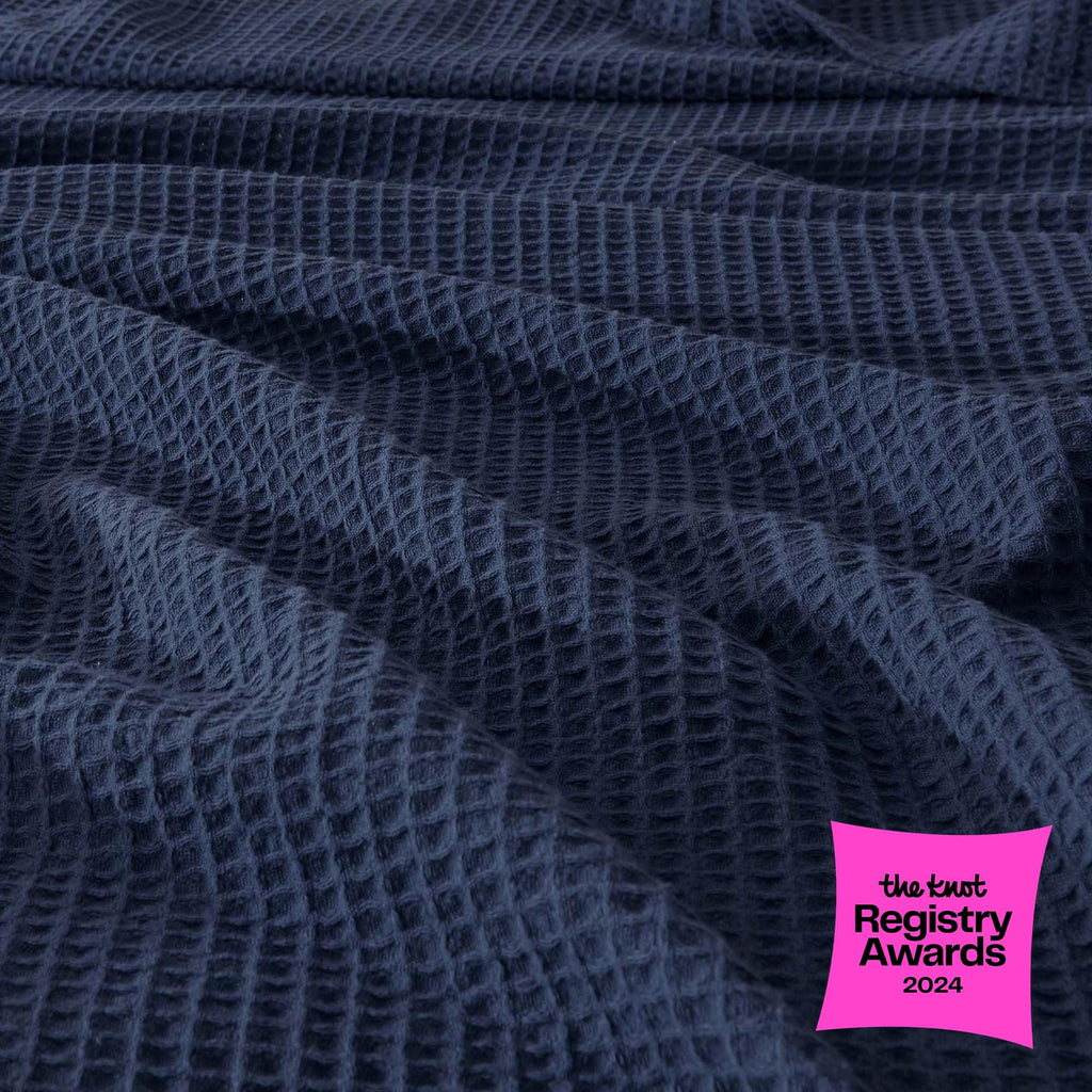 100% Cotton Blue Blanket Full/Queen Size for Bed - Breathable and Soft, Waffle Weave for Summer Spring, 90x90 Inches