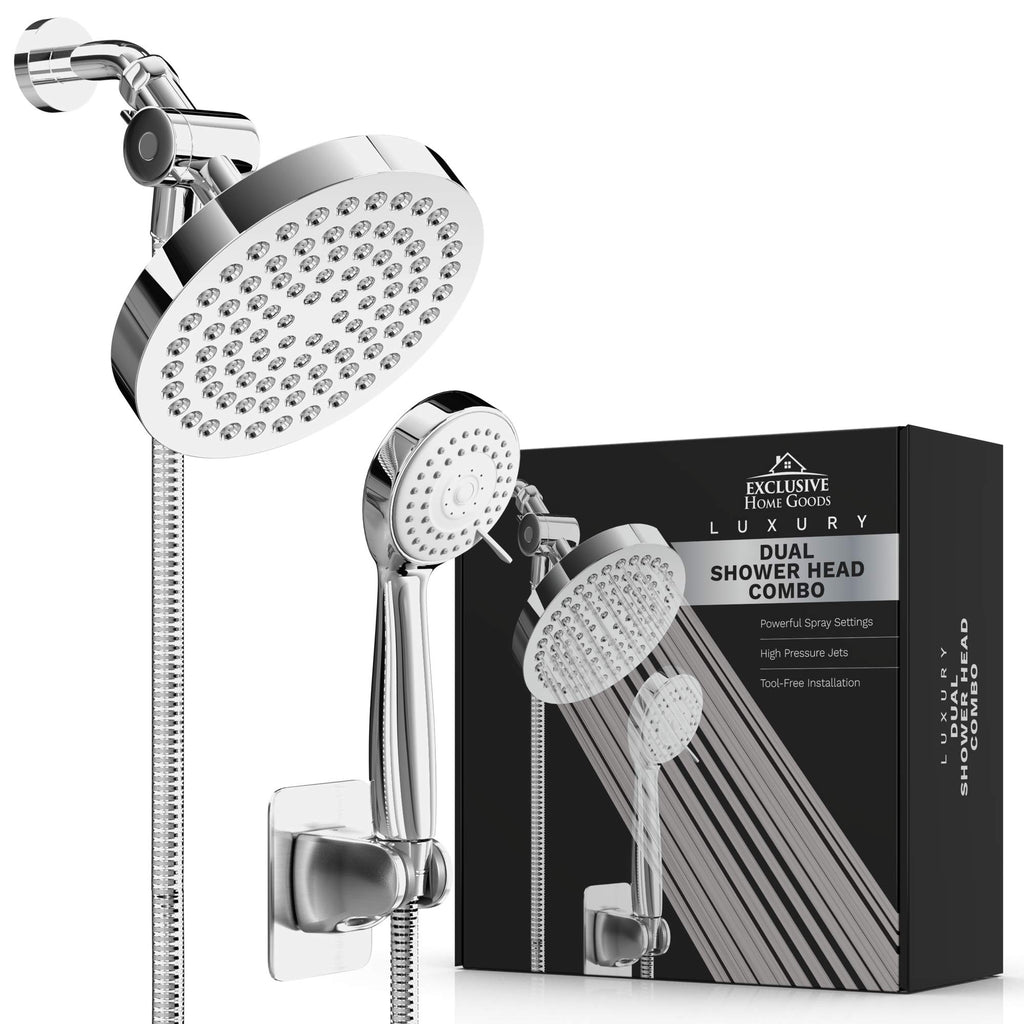 Head With Handheld Combo, 6 Inch High Pressure Rainfall Showerhead With Hand Held 70 Inch Hose for Bath - Adjustable