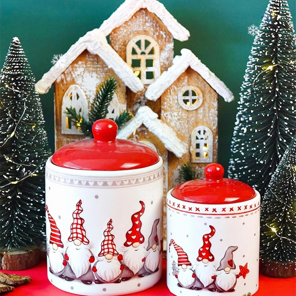 Cookie Jars with Airtight Lid, Christmas Themed Winter Holiday Ceramic Cookie Jar, Xmas Ceramic Storage Container