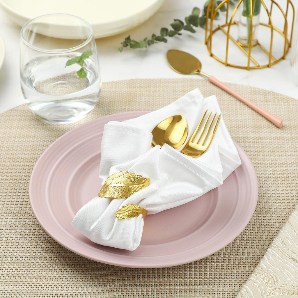 Gold Napkin Rings, Solid Metal Laurel Leaf Table Decor - Set of 12