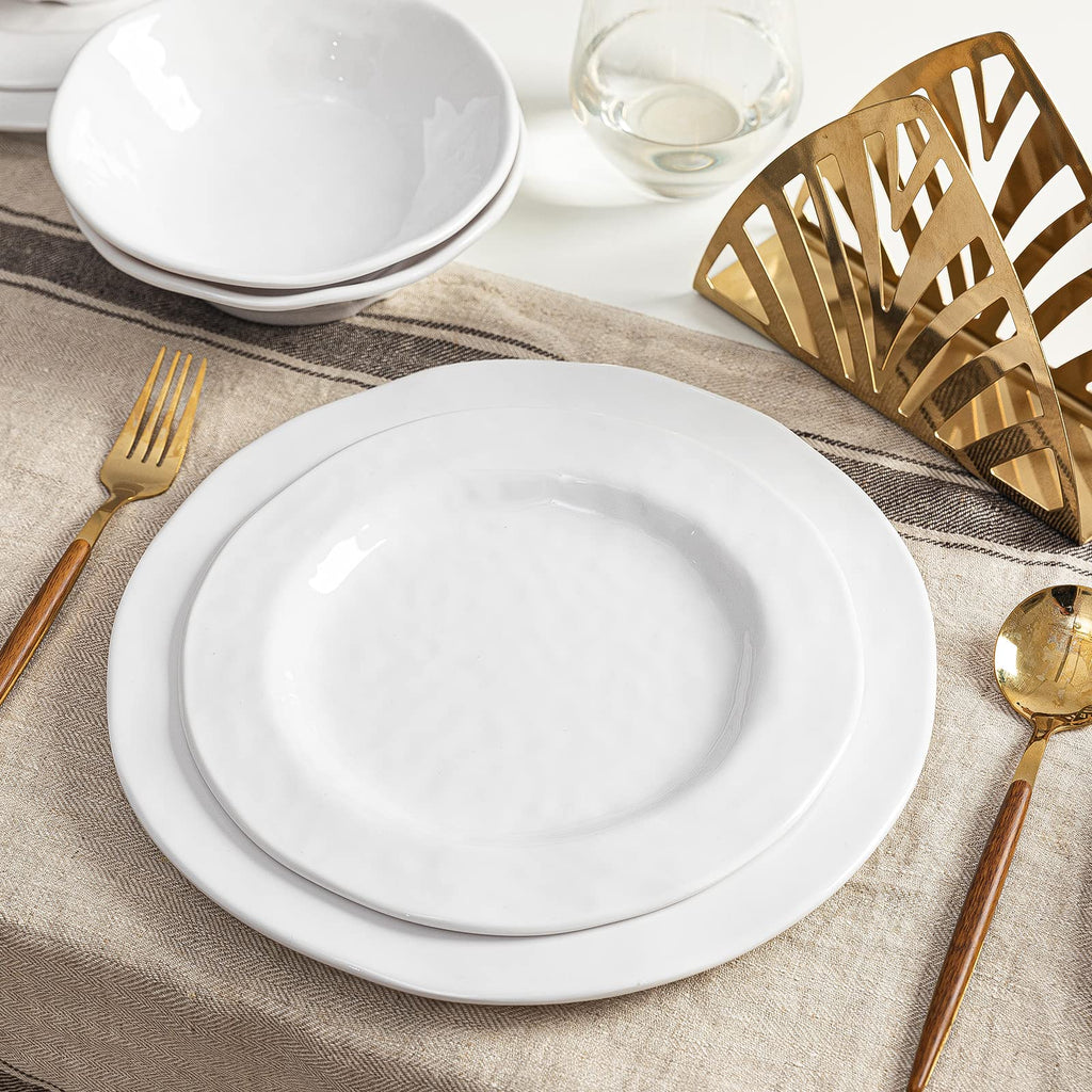Basic White Melamine Dinnerware Sets, 18 Piece melamine dishes set, Service for 6, Plates and Bowls Sets Great for