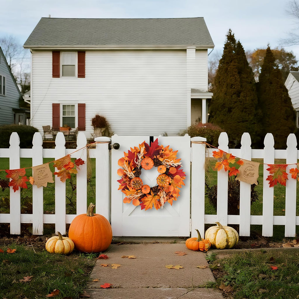 20 Inch Fall Wreaths Decorations Maples Autumn Wreath with Hanger