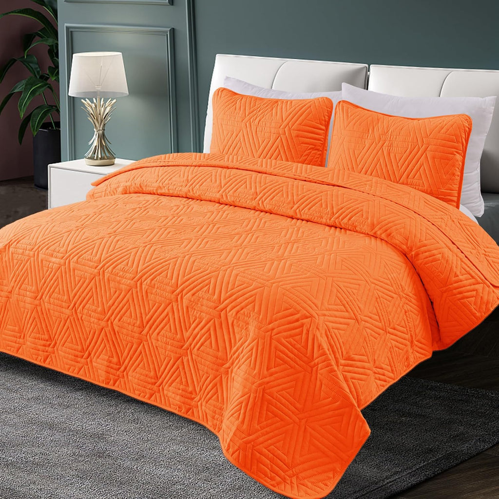Soft King Quilt Set for All Seasons, 3-Piece Ultrasonic Geometric Quilts Bedding Set, Lightweight Reversible