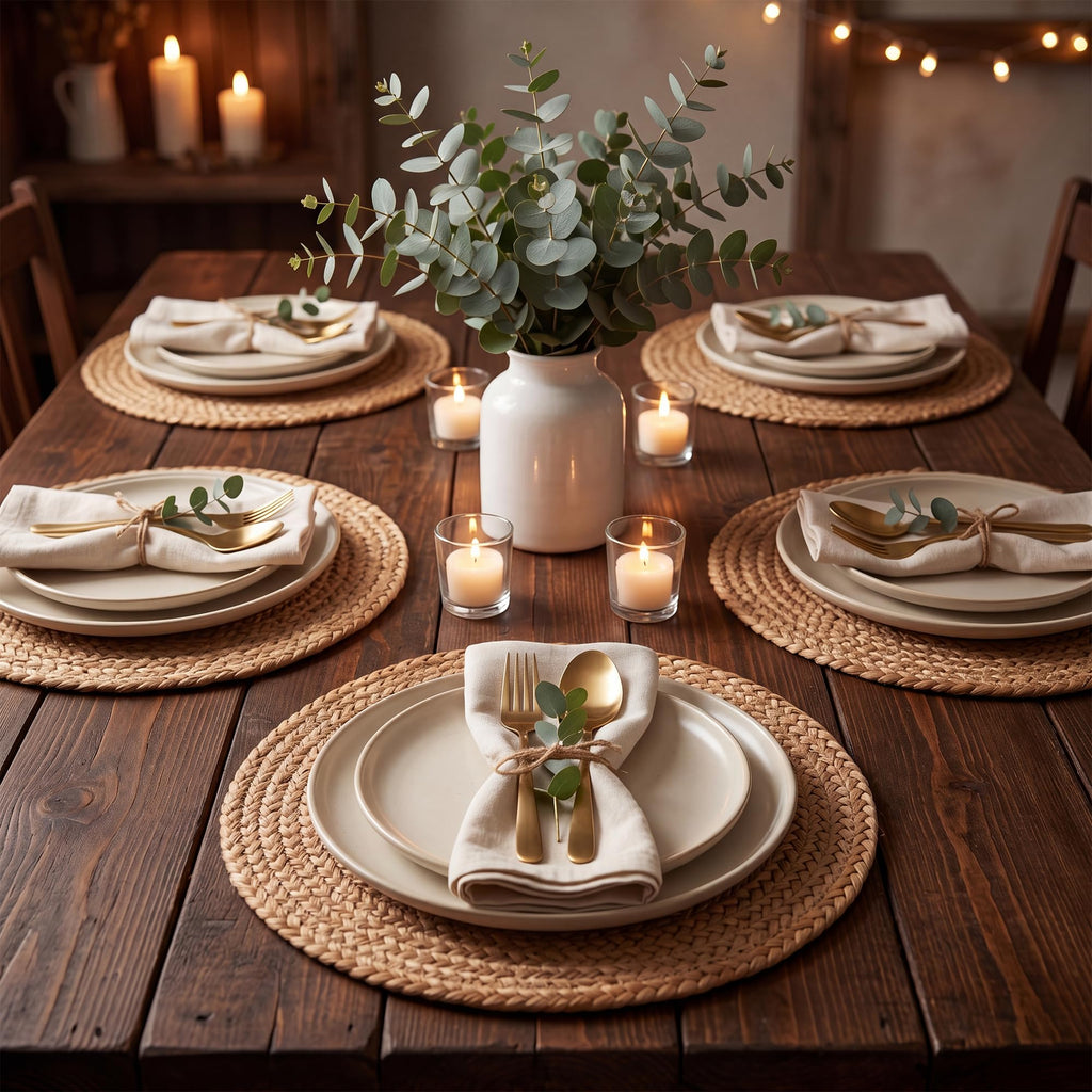 Round Jute Placemats, Set of 16, 13 Inch