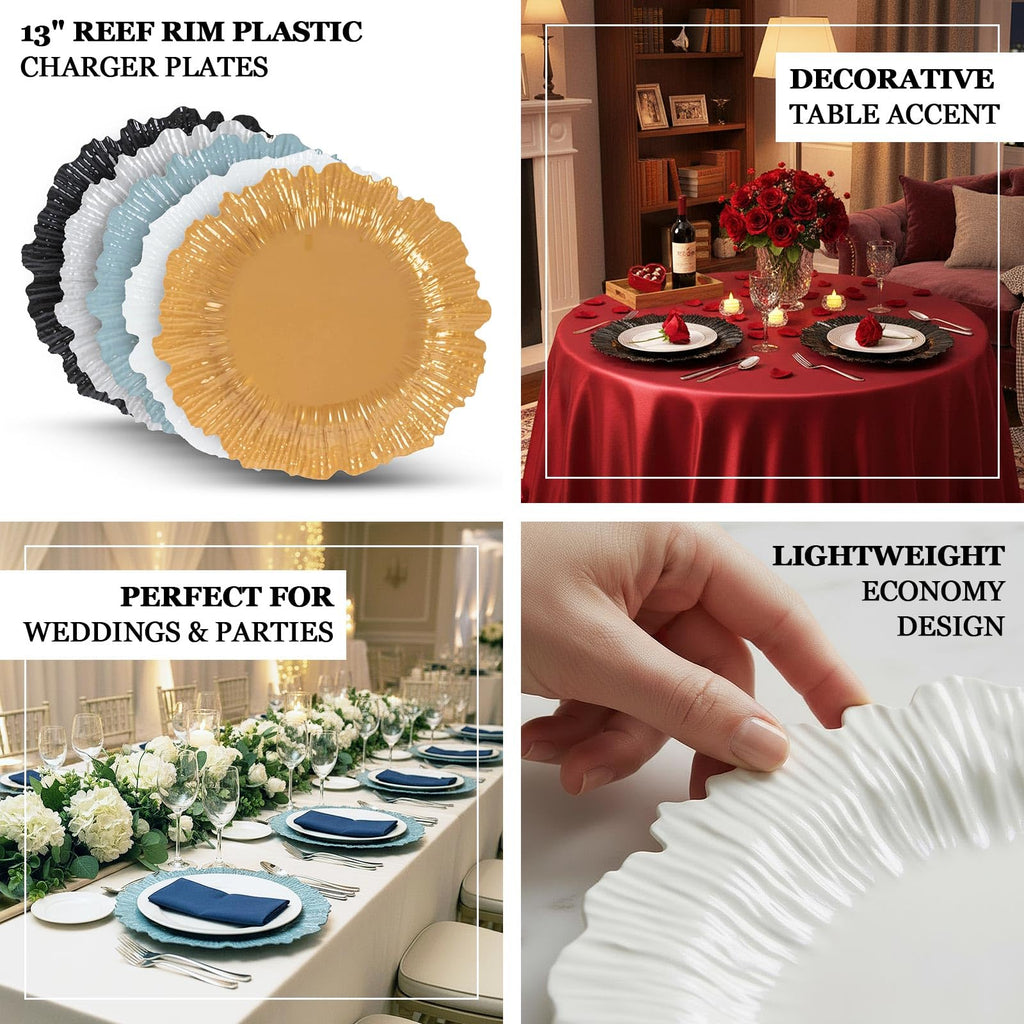 10 Pack Economy Plastic Charger Plates - 13" Pearl White Reef Rim Design Chargers for Weddings & Parties