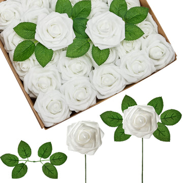 Fake Roses 100 Pcs White Flowers Artificial Faux Foam Floral Decor