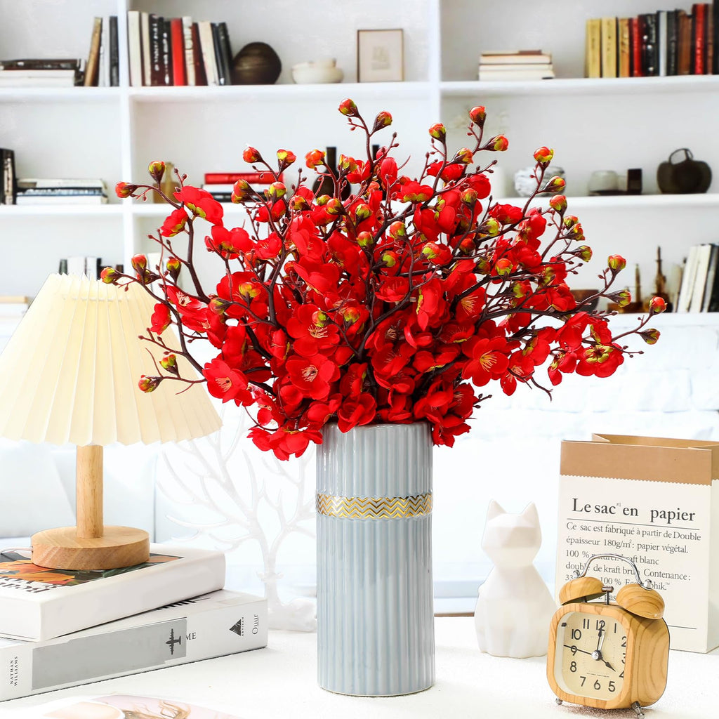 18 Pcs Artificial Plum Blossom Faux Flower Silk Simulation Bouquet