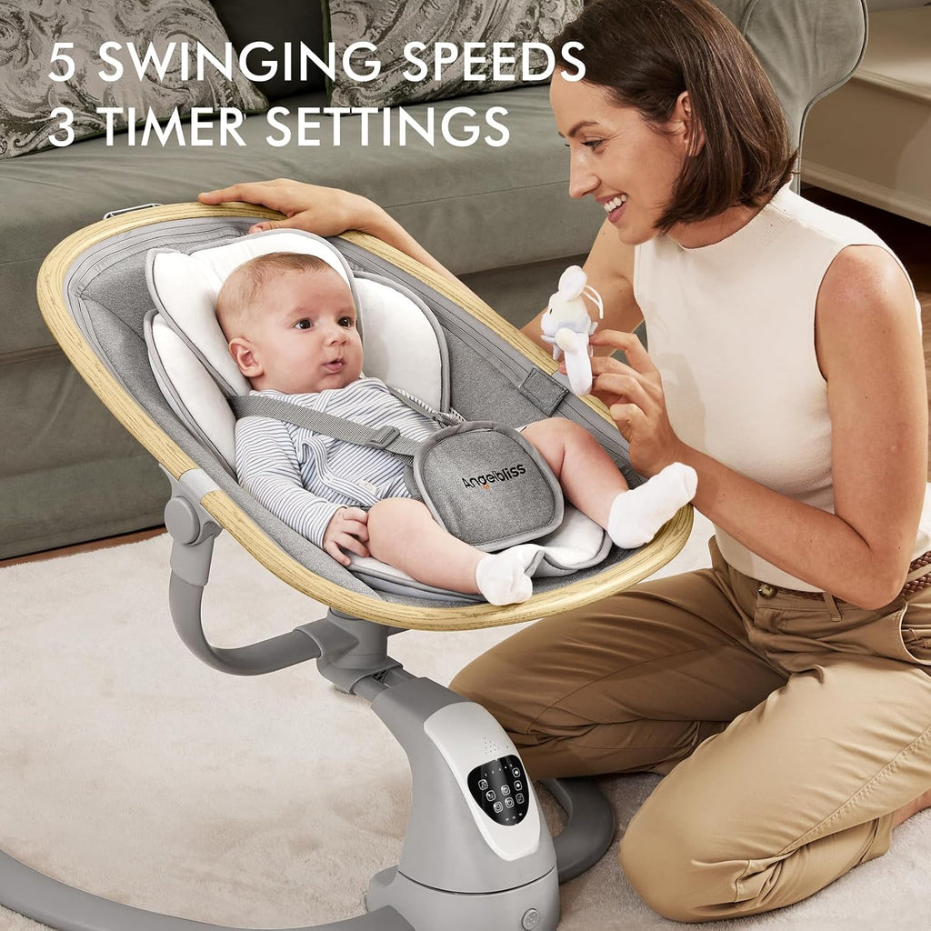 Electric Baby Swing with Cry Detection and Remote, Grey