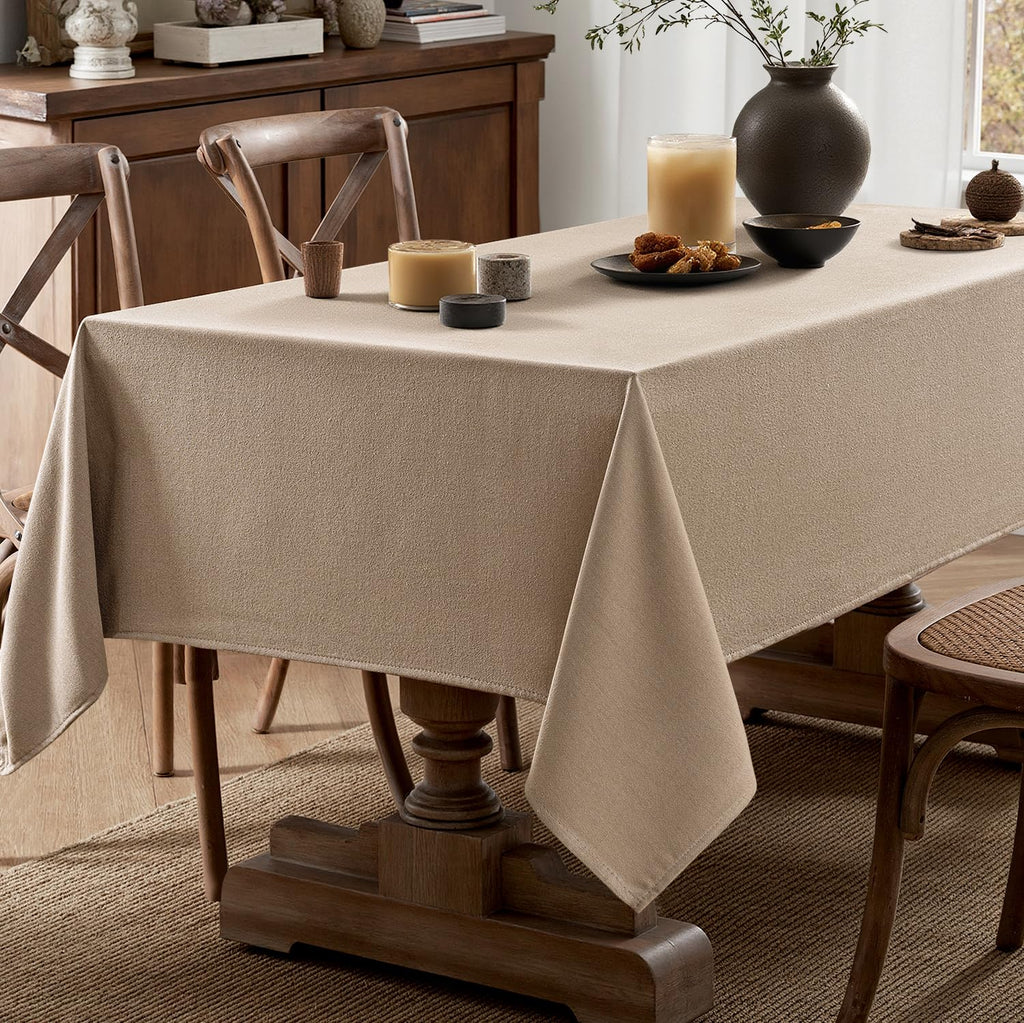 Linen Textured Rectangle Tablecloth 60 x 104 Inch Light Brown