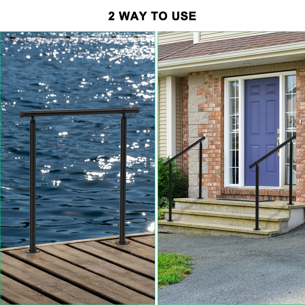 Hand Rails for Outdoor Steps - Adjustable Handrail Railing Kit for Indoor Stairs (2-3 Steps), Easy One-Step Assembly