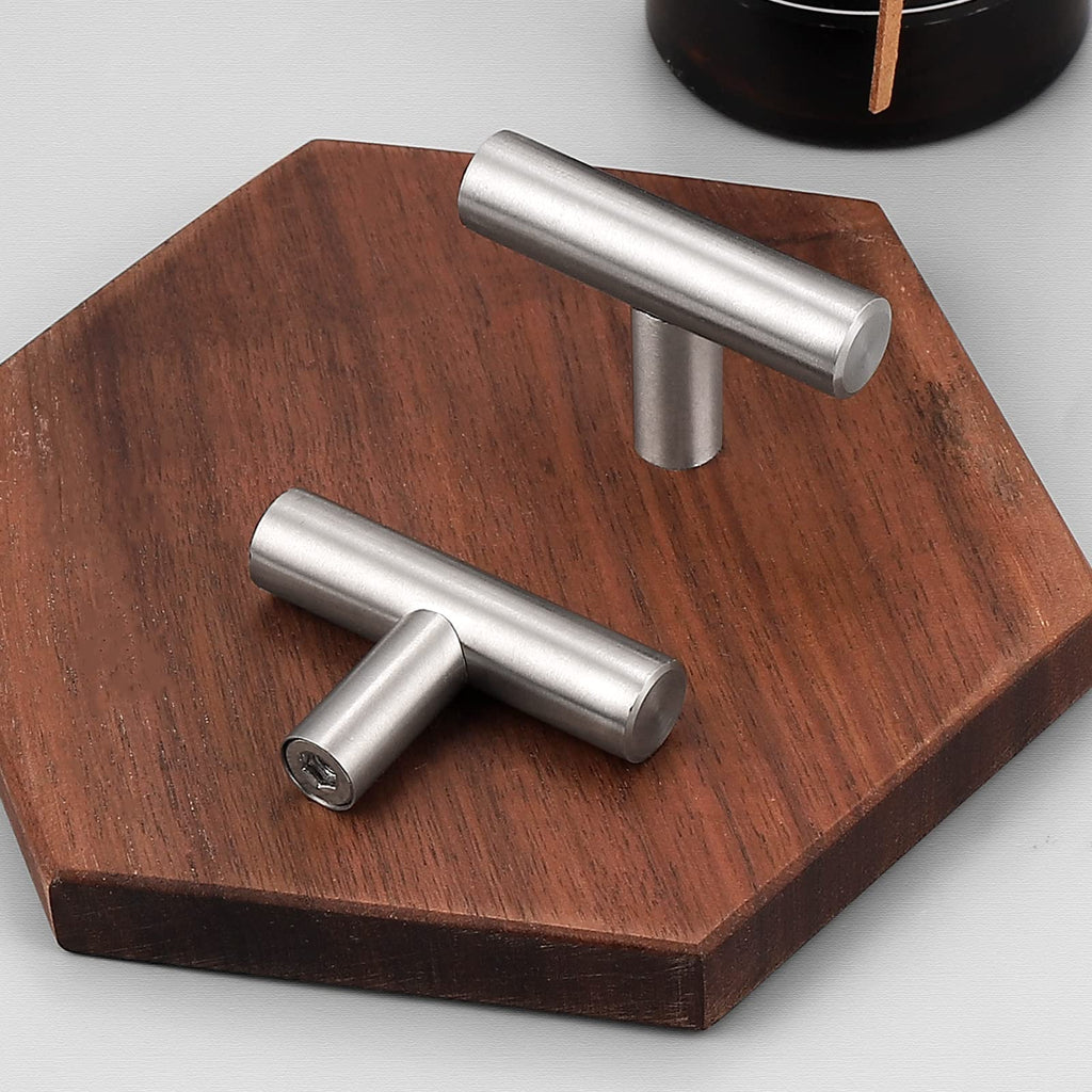 5 Pack Euro Style Round T Bar Satin Nickel Cabinet Knobs, Single Hole Stainless Steel Kitchen Cabinet Handles Dresser