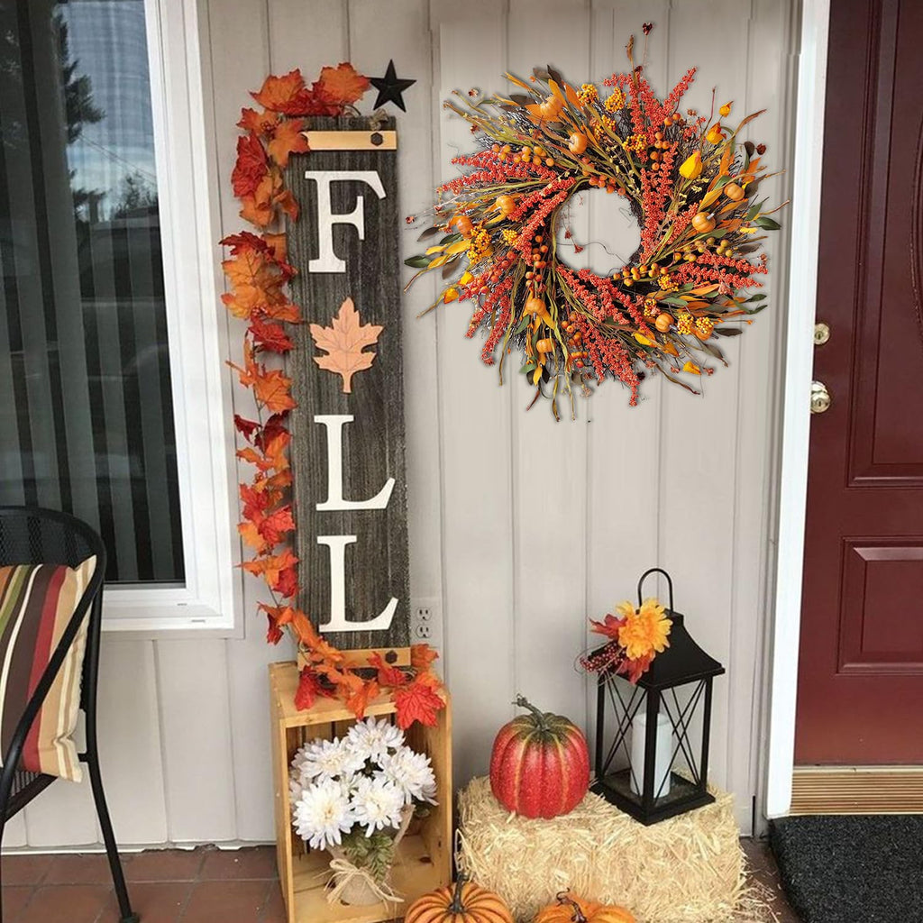 24In Fall Harvest Wreath for Front Door Autumn Thanksgiving Decor