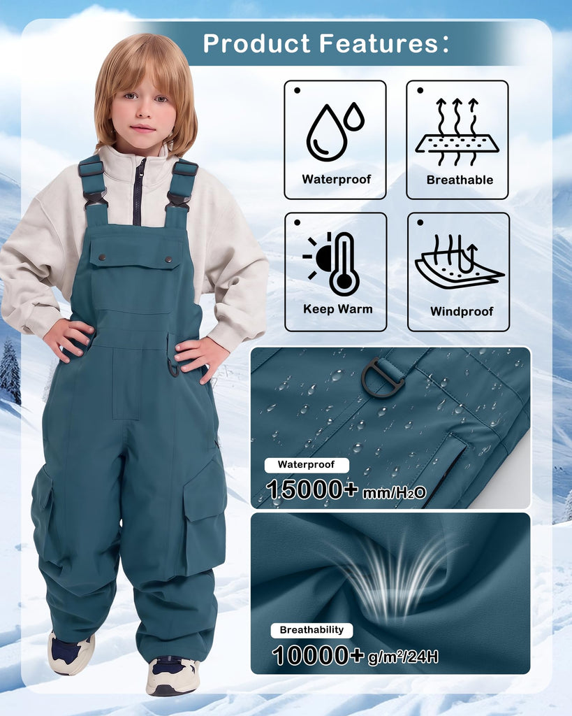 Kids Snow Bibs Boys Girls Ski Snowboard Pants (140cm,L Pink)