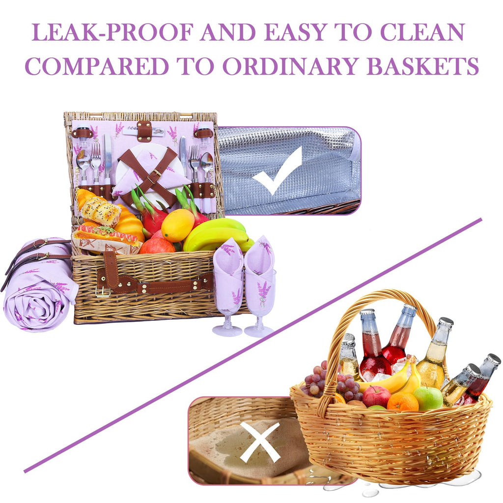 Wicker Picnic Basket for 4, Insulated Set with Blanket
