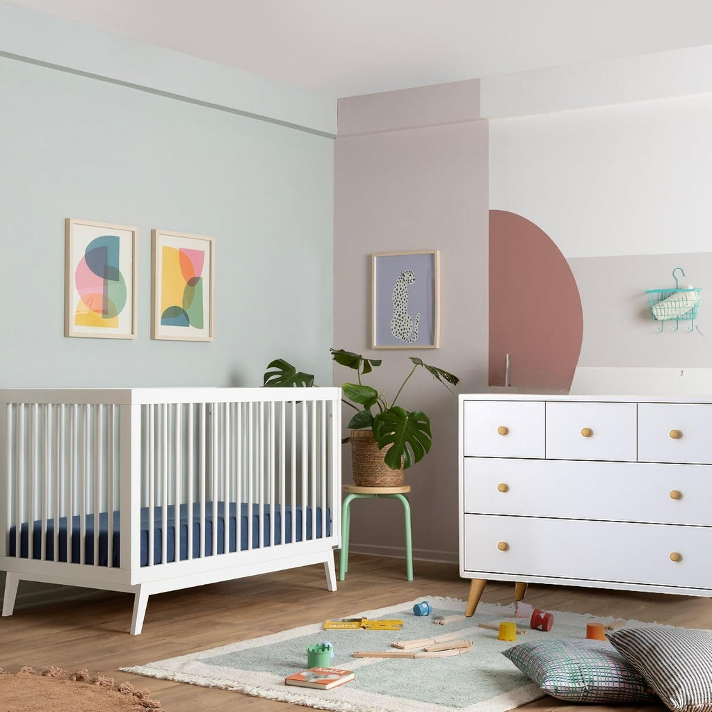 Harmony Wood Baby Crib & Dresser Set, Nursery Furniture Combo, White | Soho 3-in-1 Convertible, Beechwood, Made in