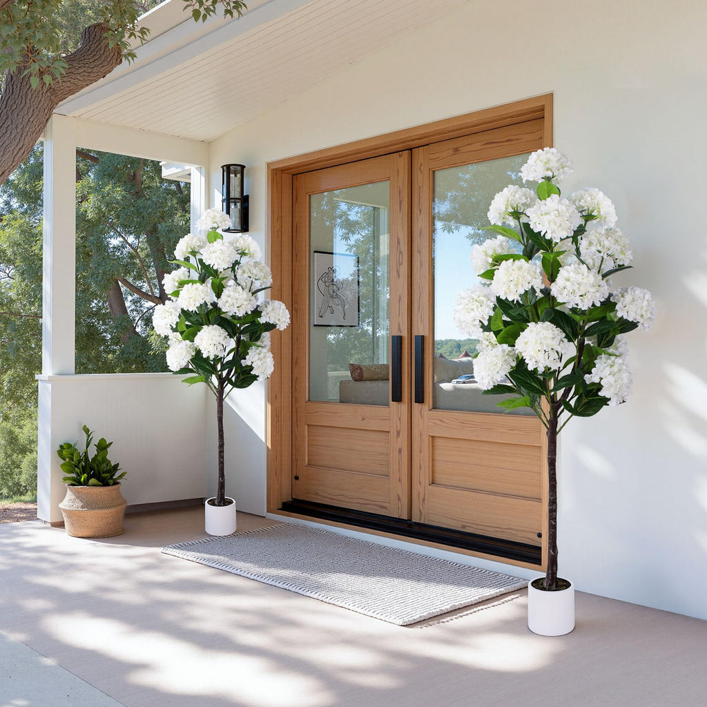6 FT Artificial Hydrangea Tree- Large Faux Hydrangea Plants Indoor Outdoor, Fake Flower Trees with White Tall Planter