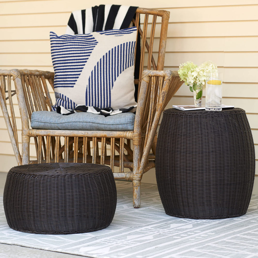 Round Handwoven Resin Storage Stool Ottoman, Brown