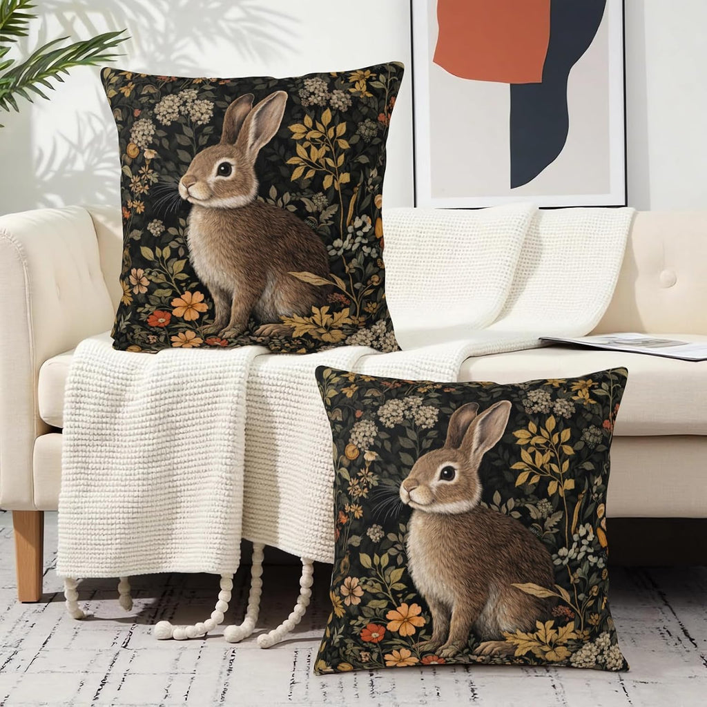 Vintage Easter Bunny Pillow Covers 20x20 Rustic Botanical Plants Floral Rabbit Throw Pillow Cases Spring - Set of 2