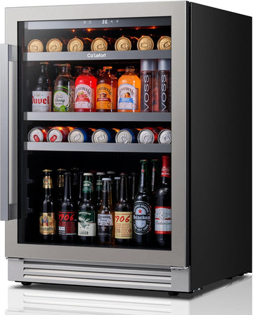 Beverage Refrigerator Cooler - 24 Inch Beverage Fridge 180 Can with Glass Door, 