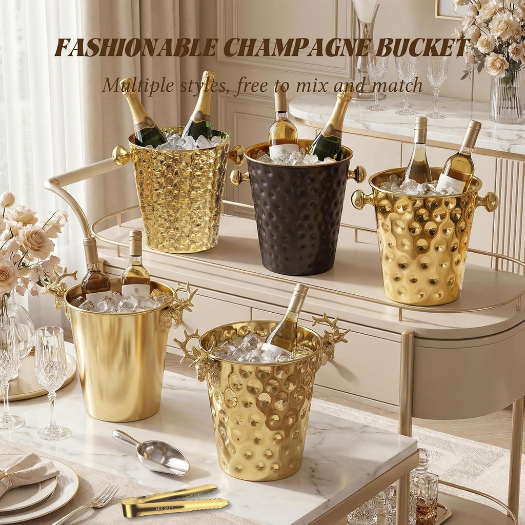 Champagne Bucket with Stand,Ice Bucket kits with Stand (Antler Gold, 1 pack)