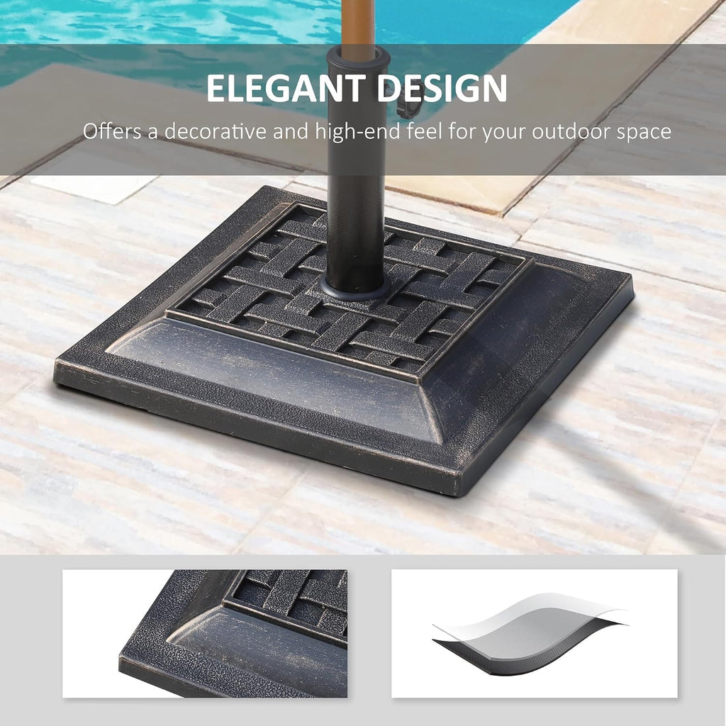20 lbs Patio Market Umbrella Base Stand Resin Parasol Holder Square with Beautiful Decorative Pattern & Easy Setup