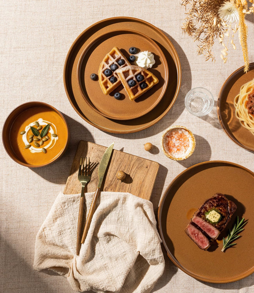 Stoneware Dinnerware Sets for 4,12-Piece Matte Plates and Bowls Set