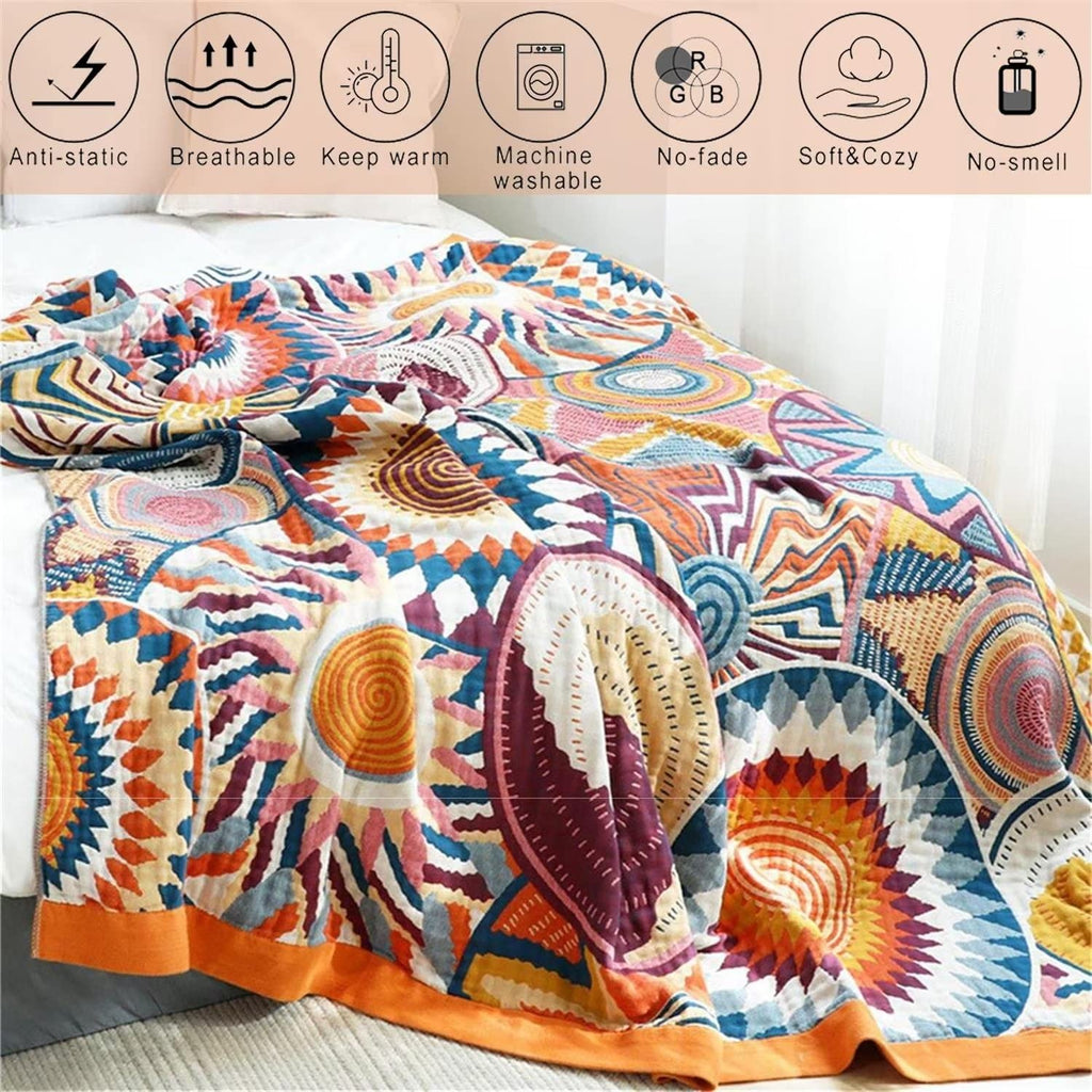 Boho Throw Blanket 90"x98" Fall Cotton Decorative Blanket for Couch