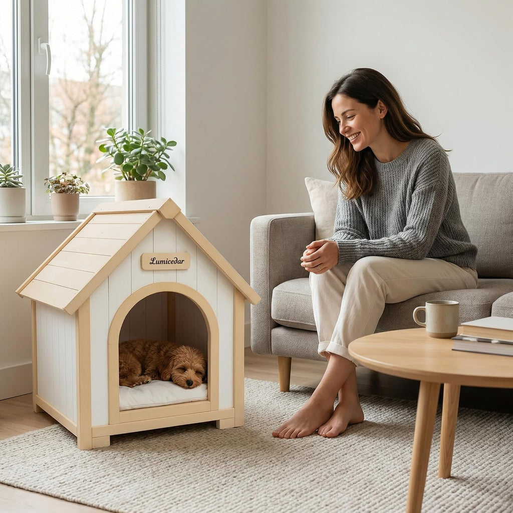 Indoor Dog House for Small Dogs, Furniture Style Pet House, Natural Solid Wood Dog House, Wooden Puppy Kennel