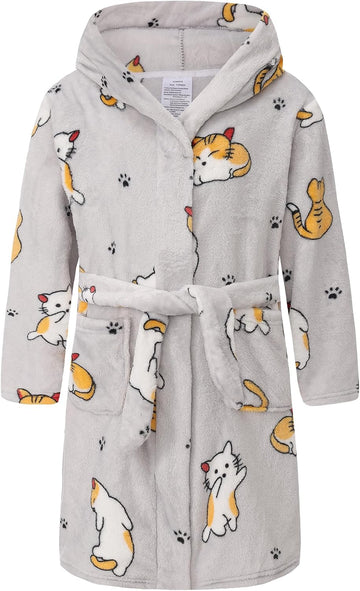 Kid Fleece Hooded Robes Girls Bathrobes Boys Soft Plush Sleepwear Toddler Fuzzy Pajamas