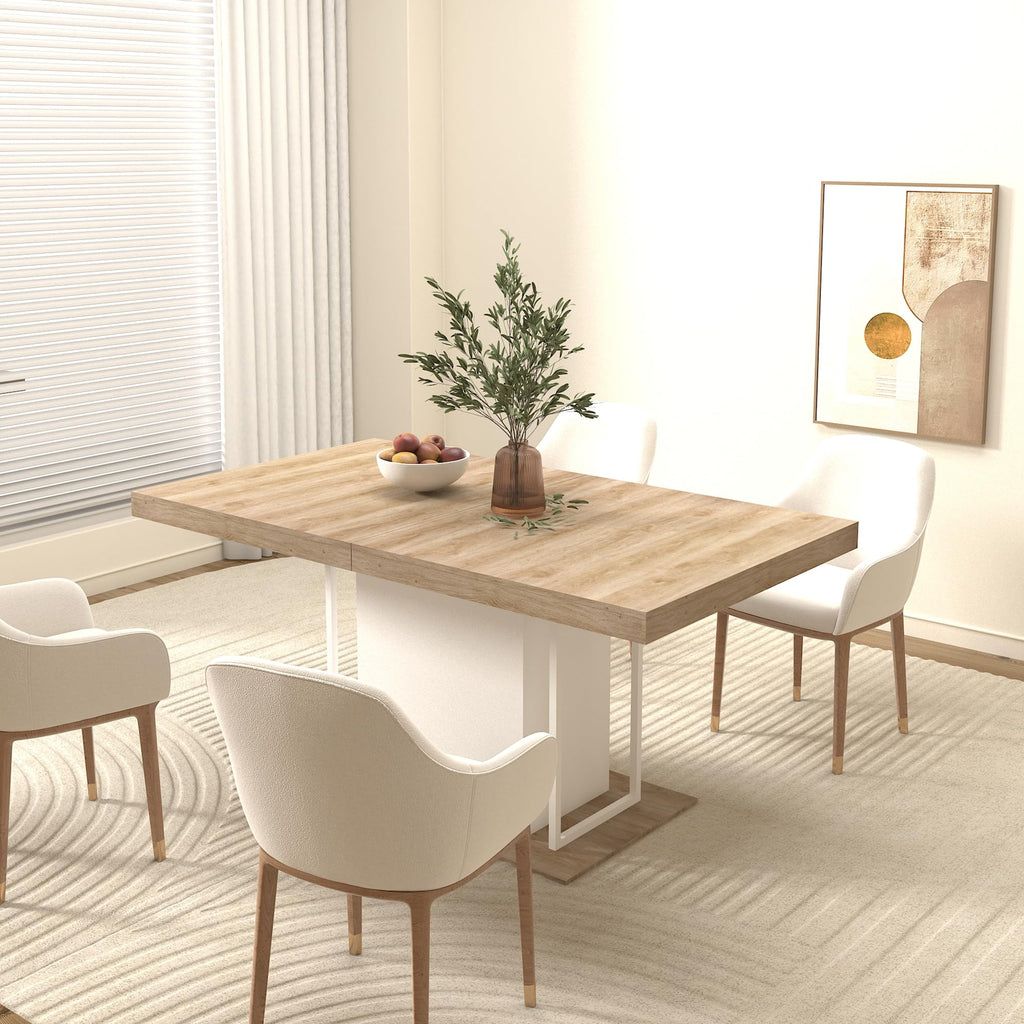 63" - 79" Extendable Dining Room Table, Expandable Kitchen Table for 6 to 10 People, Modern Wood Conference Table