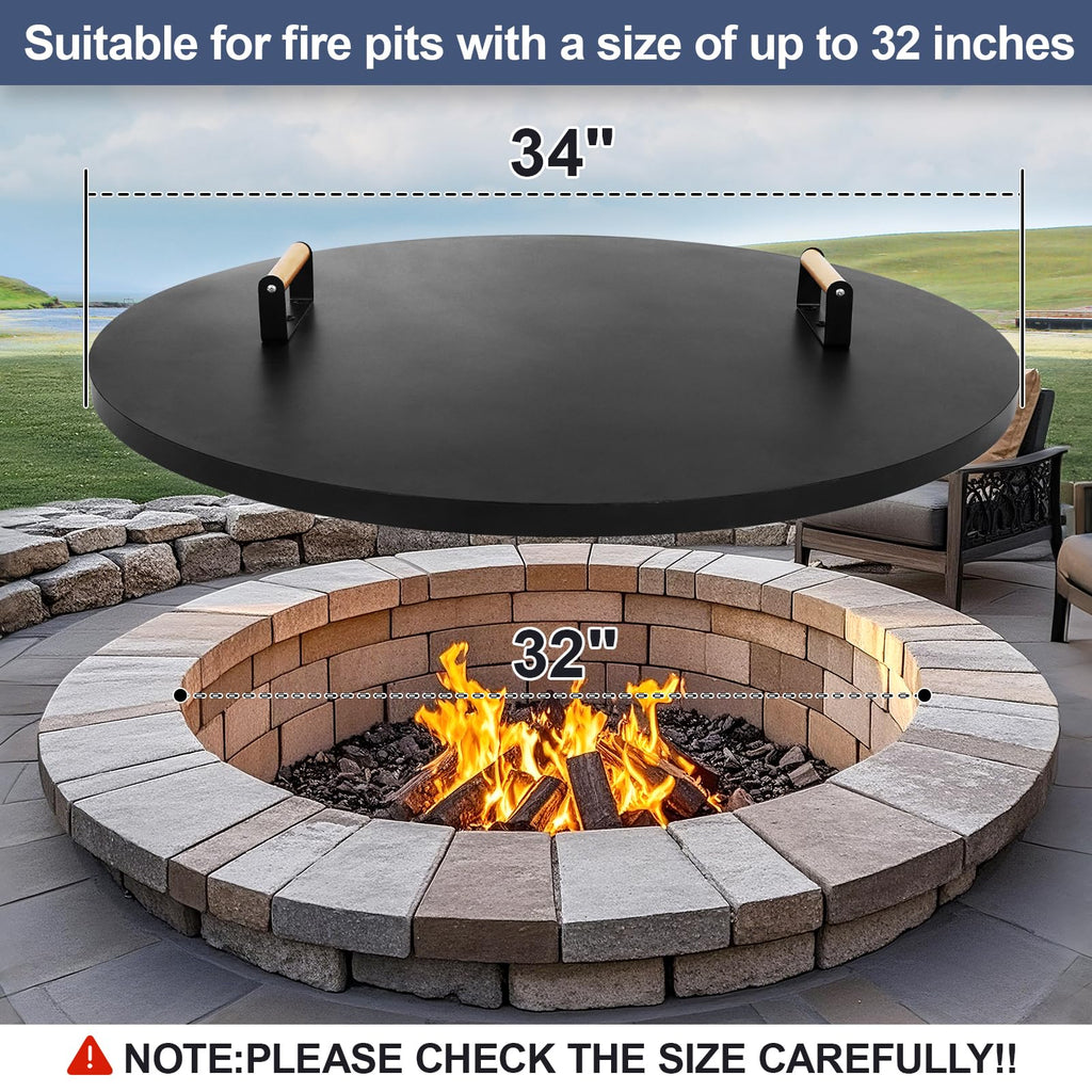 Fire Pit Lid Round 34"w/Handles, Firepit Cover, All-season Protective