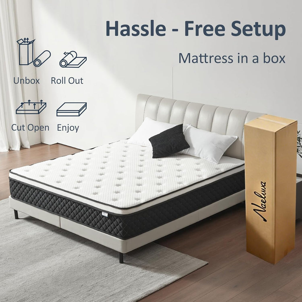 Queen Mattress, 12 Inch Queen Size Mattress in a Box, Memory Foam Mattress with Pocket Springs, Medium Firm, Lumbar