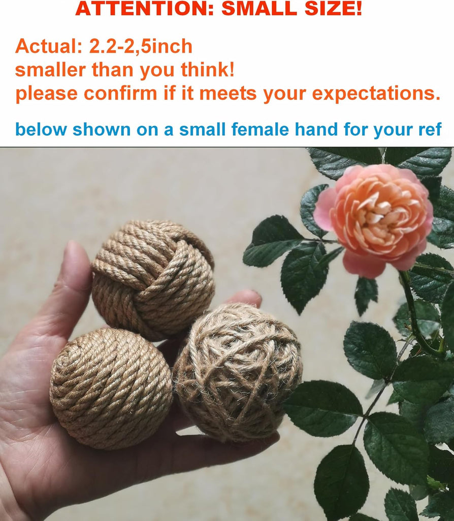 Rustic Jute Orbs, Farmhouse Decorative Balls for Bowls, Vase Fillers, Christmas Centerpiece, Handwoven Home - Set of 8